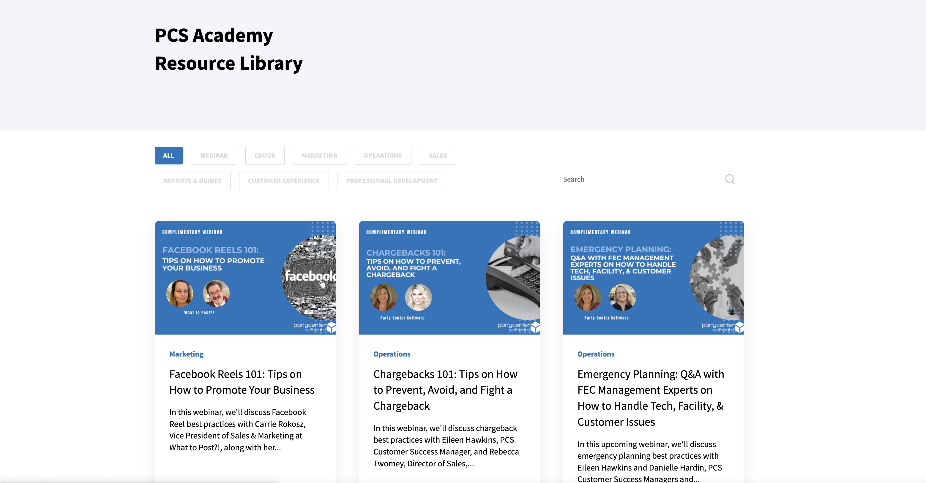 PCS Academy Resource Library Screenshot