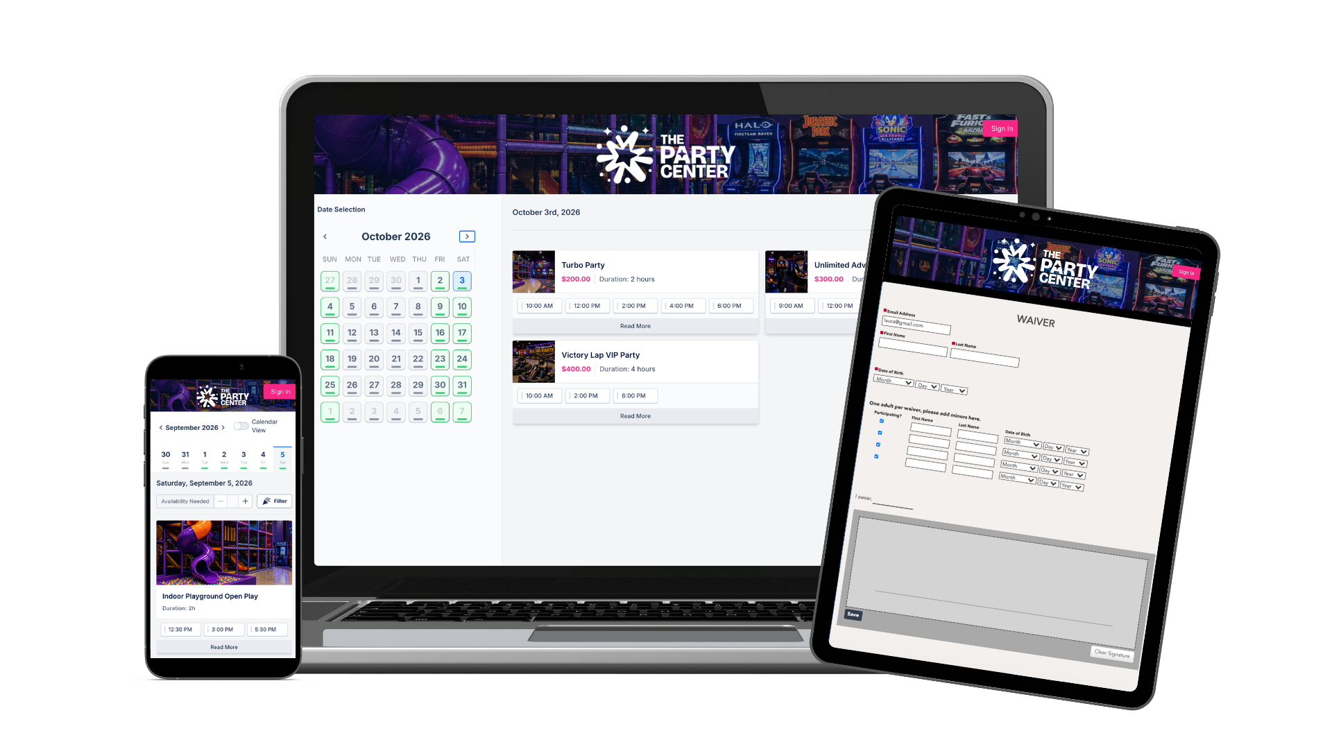 PCS Online booking, ticketing, waiver