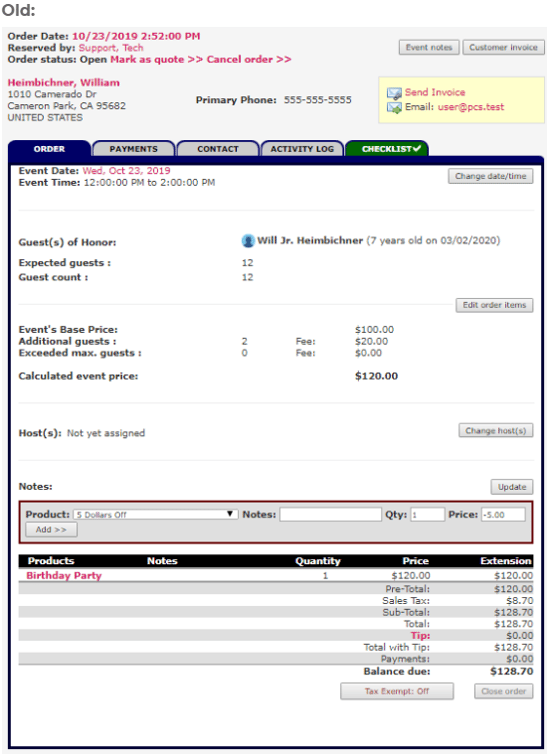 Old Order Info