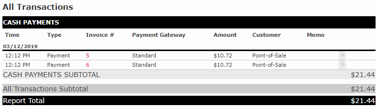 Screenshot of closeout report