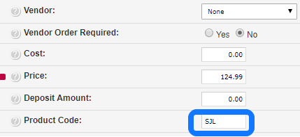 Screenshot showing how product code entered appears on front end