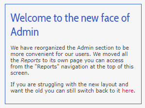 Screenshot showing view of updated Admin area