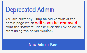Screenshot of warning message about removing old admin view in PCS